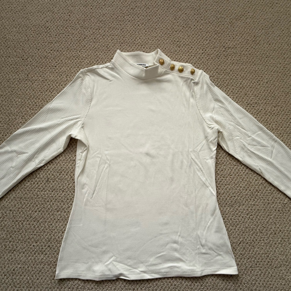 Express Ivory Long Sleeve Top with Button Accents